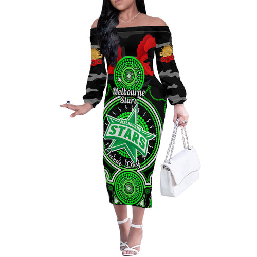 melbourne-stars-anzac-2024-family-matching-off-shoulder-long-sleeve-dress-and-hawaiian-shirt-lest-we-forget-poppy-mix-camouflage