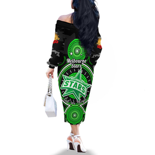 melbourne-stars-anzac-2024-family-matching-off-shoulder-long-sleeve-dress-and-hawaiian-shirt-lest-we-forget-poppy-mix-camouflage