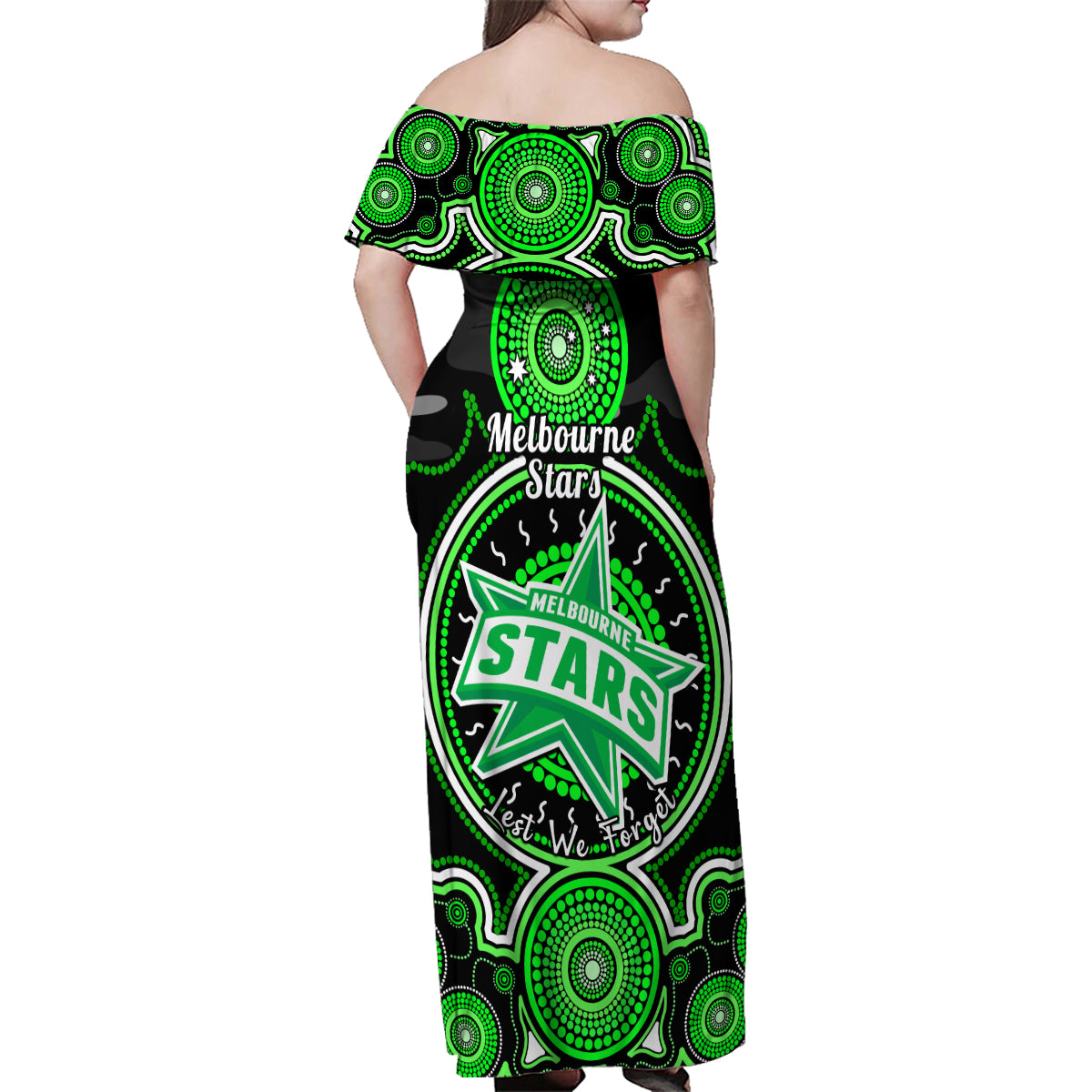 melbourne-stars-anzac-2024-family-matching-off-shoulder-maxi-dress-and-hawaiian-shirt-lest-we-forget-poppy-mix-camouflage