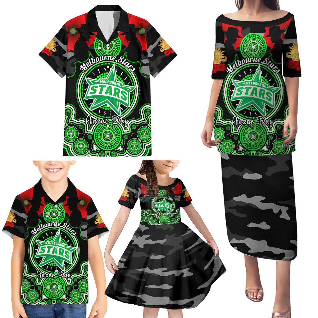 melbourne-stars-anzac-2024-family-matching-puletasi-dress-and-hawaiian-shirt-lest-we-forget-poppy-mix-camouflage