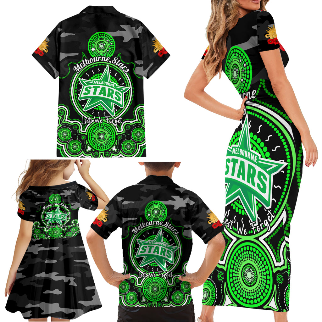 melbourne-stars-anzac-2024-family-matching-short-sleeve-bodycon-dress-and-hawaiian-shirt-lest-we-forget-poppy-mix-camouflage