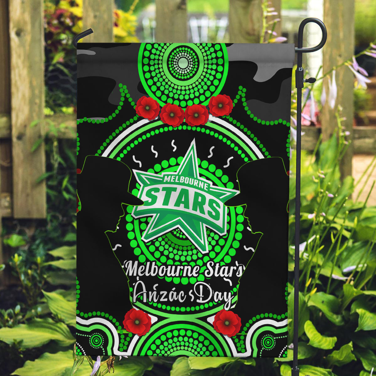 melbourne-stars-anzac-2024-garden-flag-lest-we-forget-poppy-mix-camouflage