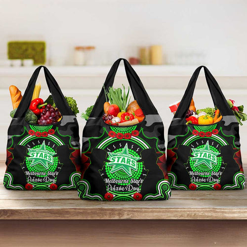 Melbourne Stars ANZAC 2024 Grocery Bag Lest We Forget Poppy Mix Camouflage