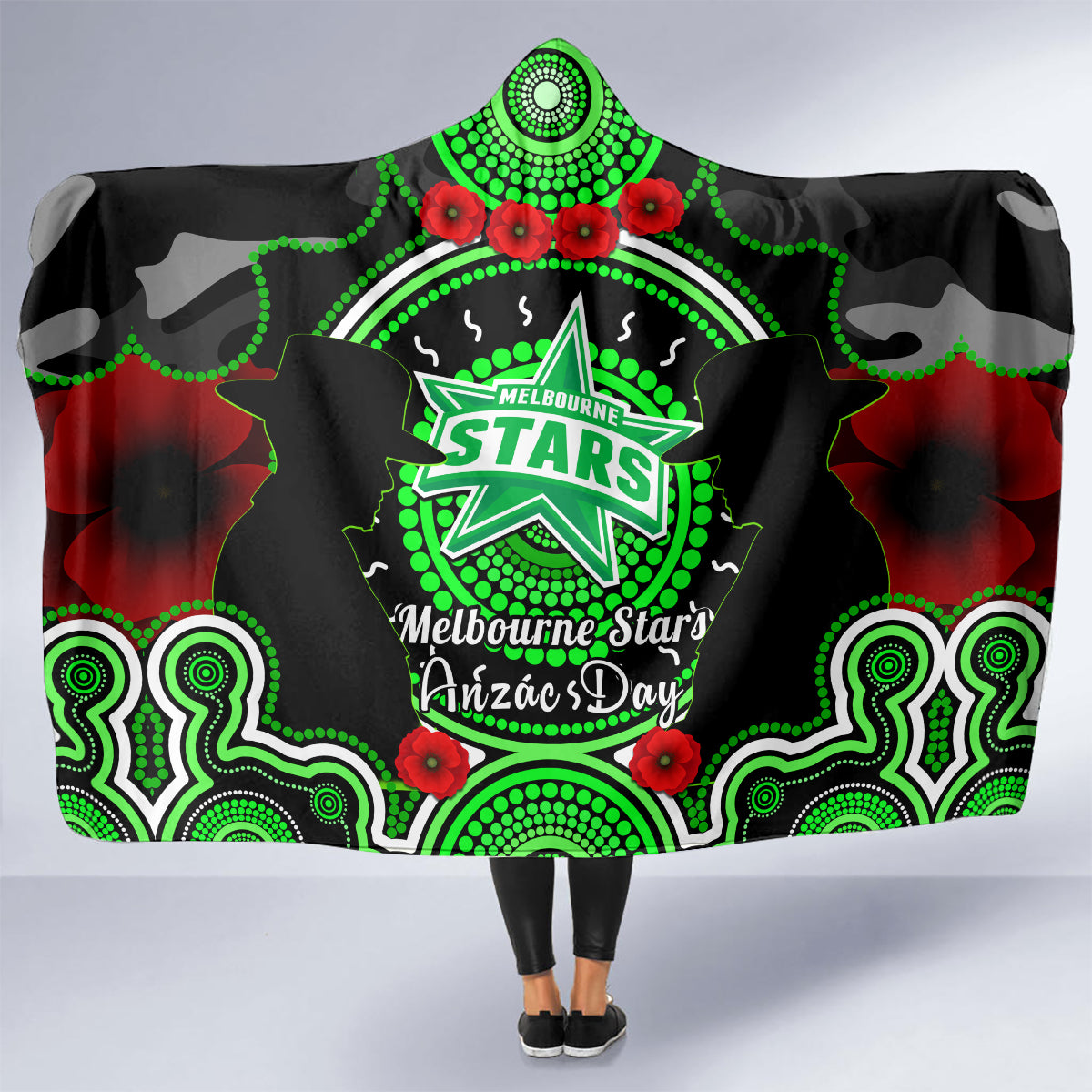 melbourne-stars-anzac-2024-hooded-blanket-lest-we-forget-poppy-mix-camouflage