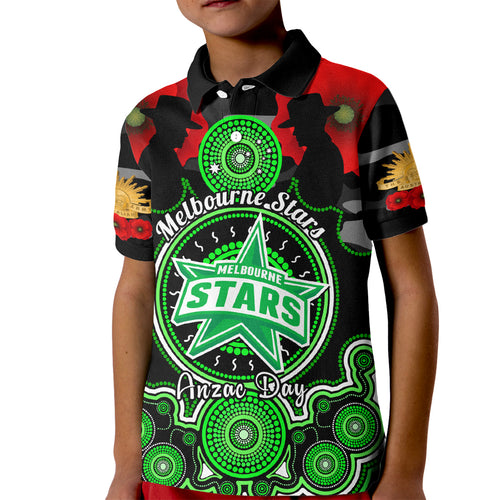 melbourne-stars-anzac-2024-kid-polo-shirt-lest-we-forget-poppy-mix-camouflage
