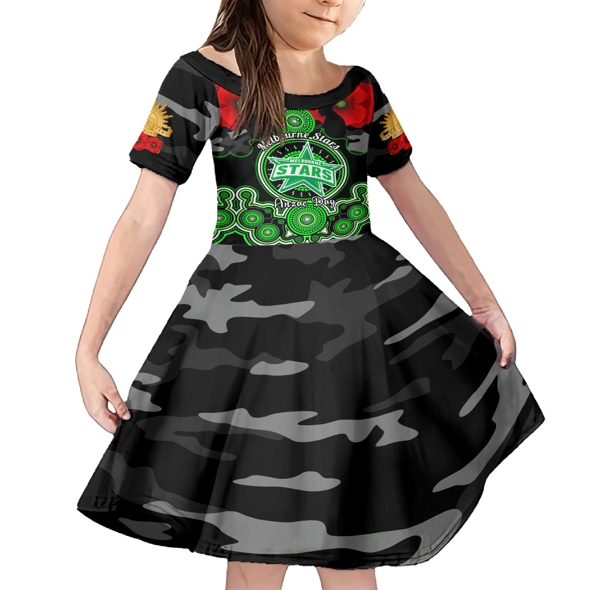 melbourne-stars-anzac-2024-kid-short-sleeve-dress-lest-we-forget-poppy-mix-camouflage