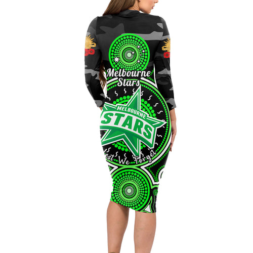 melbourne-stars-anzac-2024-long-sleeve-bodycon-dress-lest-we-forget-poppy-mix-camouflage