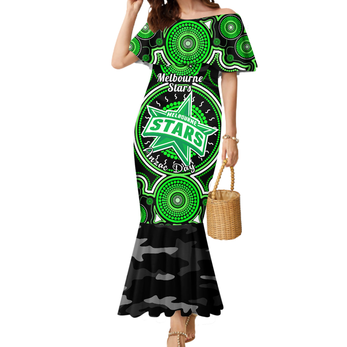 melbourne-stars-anzac-2024-mermaid-dress-lest-we-forget-poppy-mix-camouflage