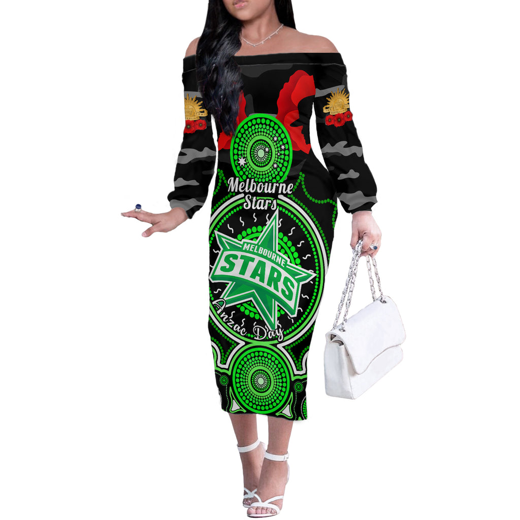 melbourne-stars-anzac-2024-off-the-shoulder-long-sleeve-dress-lest-we-forget-poppy-mix-camouflage