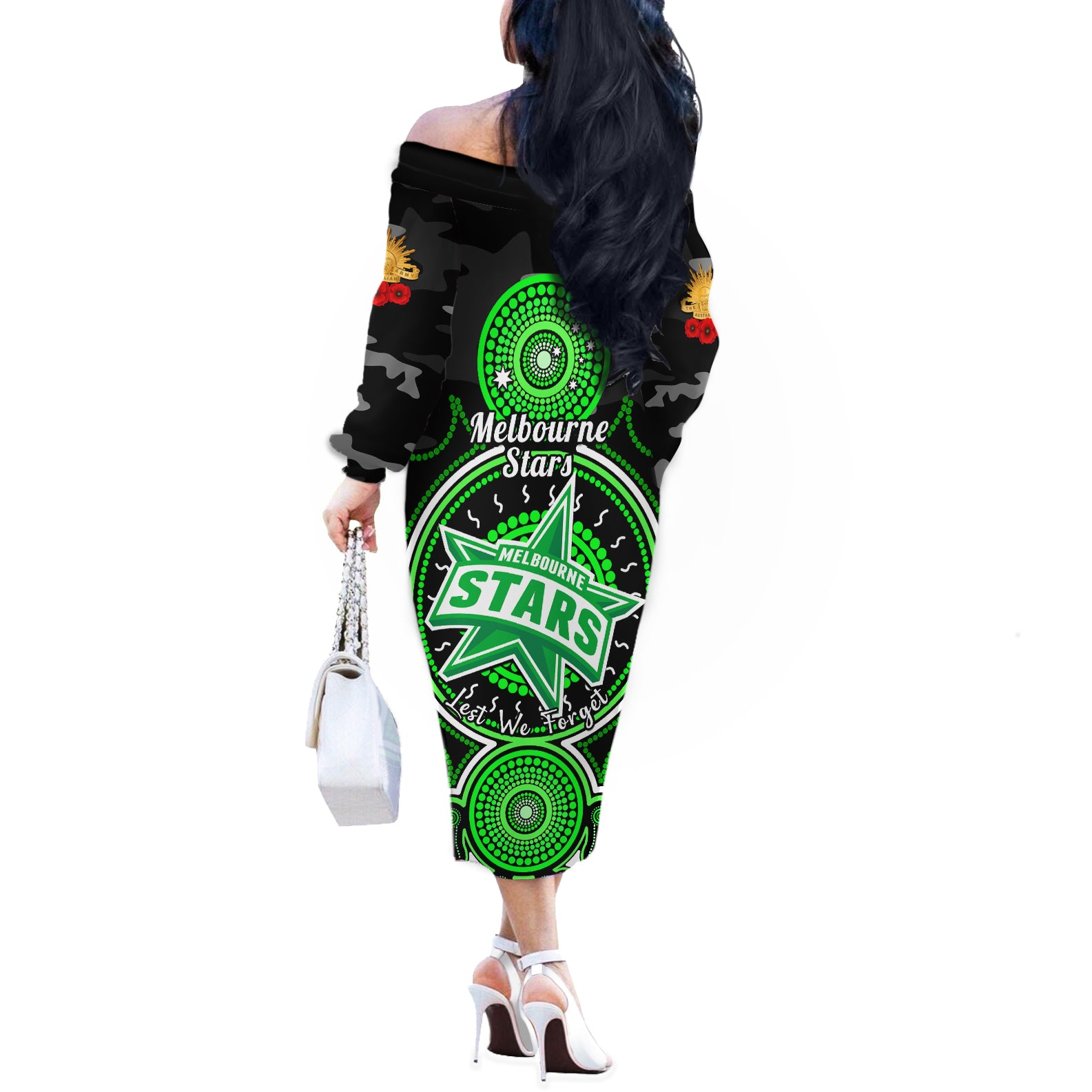 melbourne-stars-anzac-2024-off-the-shoulder-long-sleeve-dress-lest-we-forget-poppy-mix-camouflage