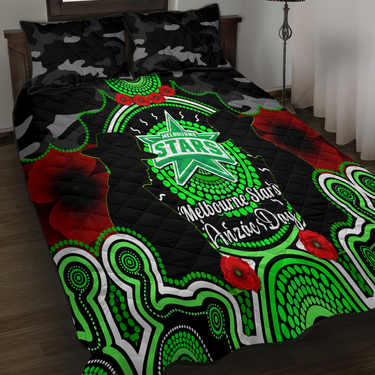 melbourne-stars-anzac-2024-quilt-bed-set-lest-we-forget-poppy-mix-camouflage