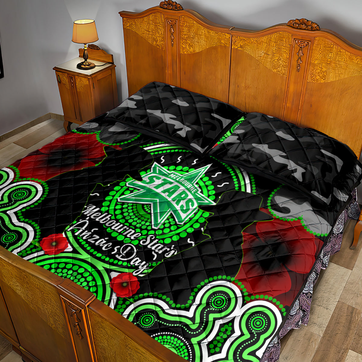 melbourne-stars-anzac-2024-quilt-bed-set-lest-we-forget-poppy-mix-camouflage