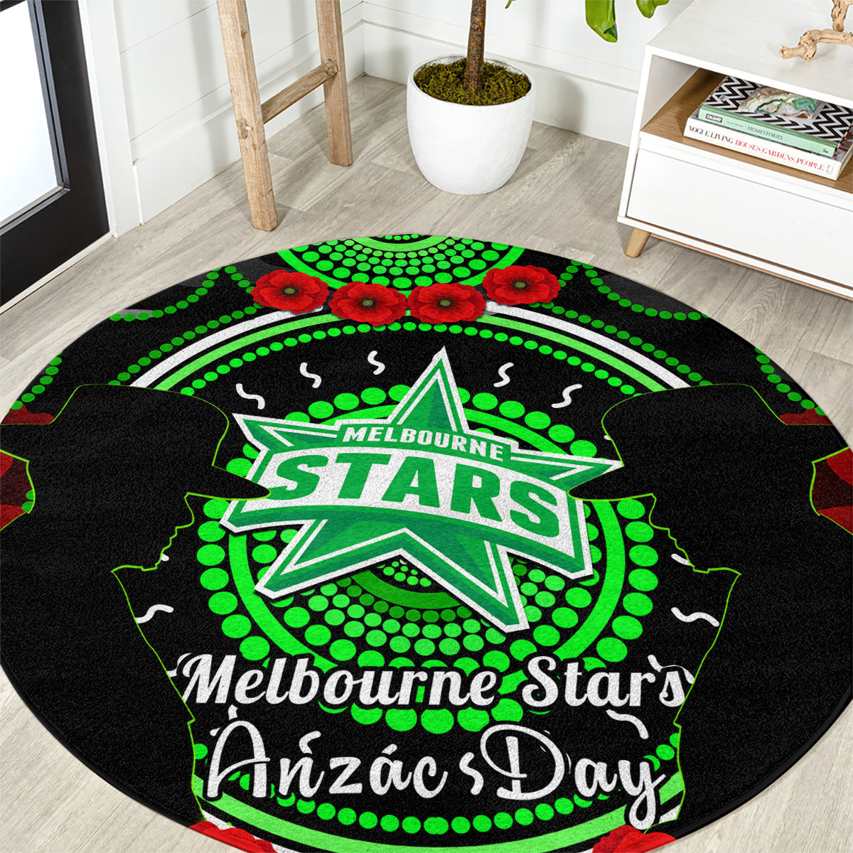 melbourne-stars-anzac-2024-round-carpet-lest-we-forget-poppy-mix-camouflage