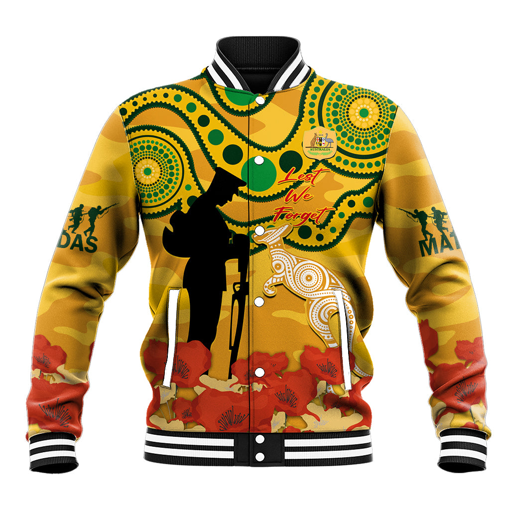 Custom Matildas ANZAC Day Baseball Jacket Lest We Forget Poppies Mix Camouflage Gold