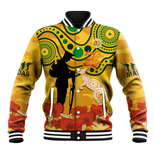 Custom Matildas ANZAC Day Baseball Jacket Lest We Forget Poppies Mix Camouflage Gold