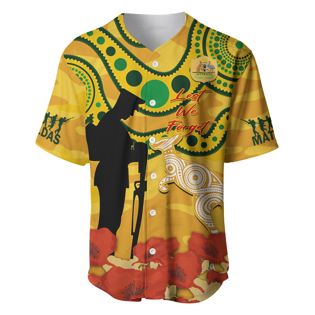 Custom Matildas ANZAC Day Baseball Jersey Lest We Forget Poppies Mix Camouflage Gold