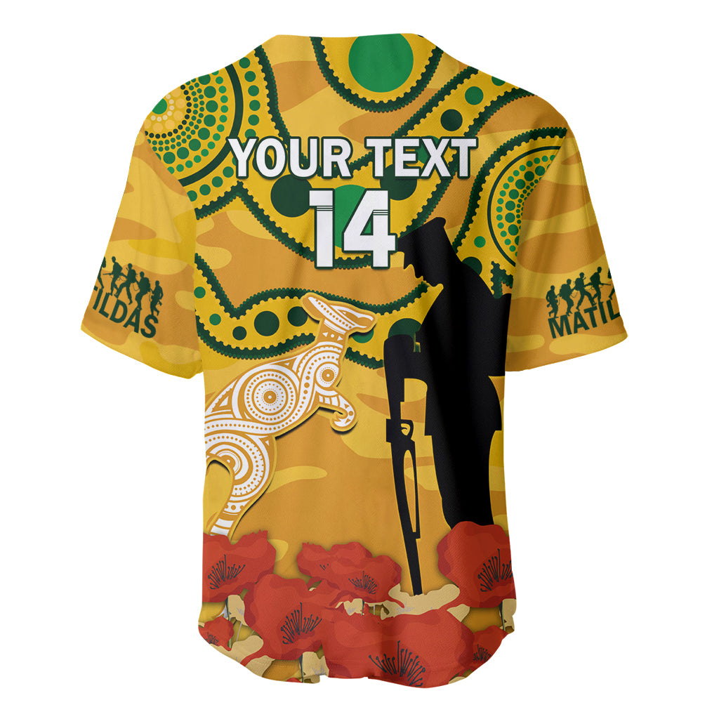 Custom Matildas ANZAC Day Baseball Jersey Lest We Forget Poppies Mix Camouflage Gold