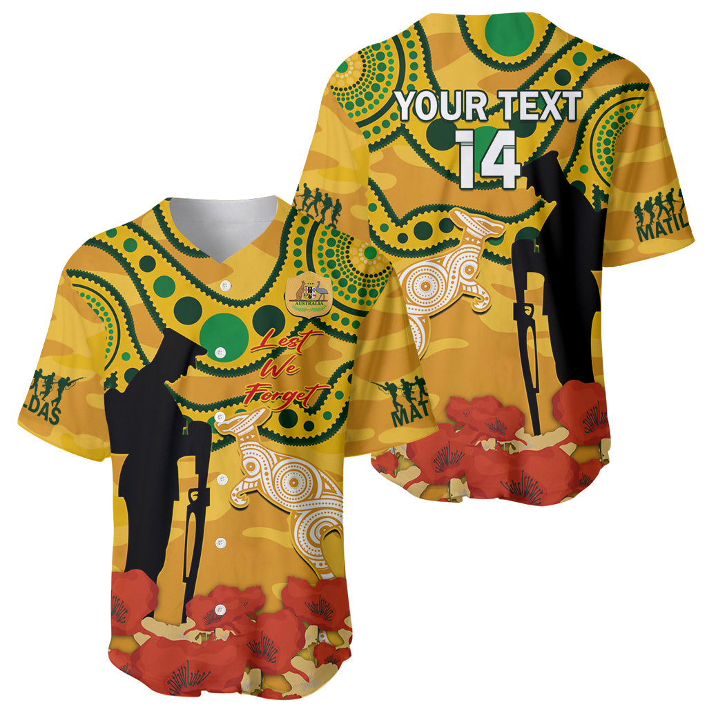 Custom Matildas ANZAC Day Baseball Jersey Lest We Forget Poppies Mix Camouflage Gold