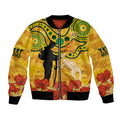 Custom Matildas ANZAC Day Bomber Jacket Lest We Forget Poppies Mix Camouflage Gold
