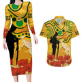 Custom Matildas ANZAC Day Couples Matching Long Sleeve Bodycon Dress and Hawaiian Shirt Lest We Forget Poppies Mix Camouflage Gold