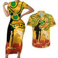 Custom Matildas ANZAC Day Couples Matching Short Sleeve Bodycon Dress and Hawaiian Shirt Lest We Forget Poppies Mix Camouflage Gold