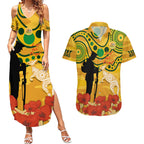 Custom Matildas ANZAC Day Couples Matching Summer Maxi Dress and Hawaiian Shirt Lest We Forget Poppies Mix Camouflage Gold