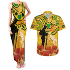 Custom Matildas ANZAC Day Couples Matching Tank Maxi Dress and Hawaiian Shirt Lest We Forget Poppies Mix Camouflage Gold
