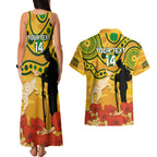 Custom Matildas ANZAC Day Couples Matching Tank Maxi Dress and Hawaiian Shirt Lest We Forget Poppies Mix Camouflage Gold