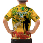 Custom Matildas ANZAC Day Family Matching Mermaid Dress and Hawaiian Shirt Lest We Forget Poppies Mix Camouflage Gold
