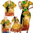 Custom Matildas ANZAC Day Family Matching Short Sleeve Bodycon Dress and Hawaiian Shirt Lest We Forget Poppies Mix Camouflage Gold
