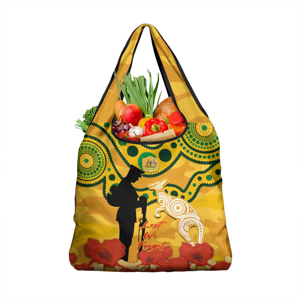 Matildas ANZAC Day Grocery Bag Lest We Forget Poppies Mix Camouflage Gold