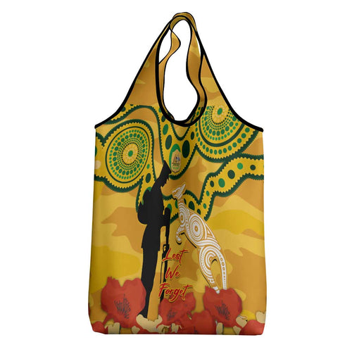 Matildas ANZAC Day Grocery Bag Lest We Forget Poppies Mix Camouflage Gold
