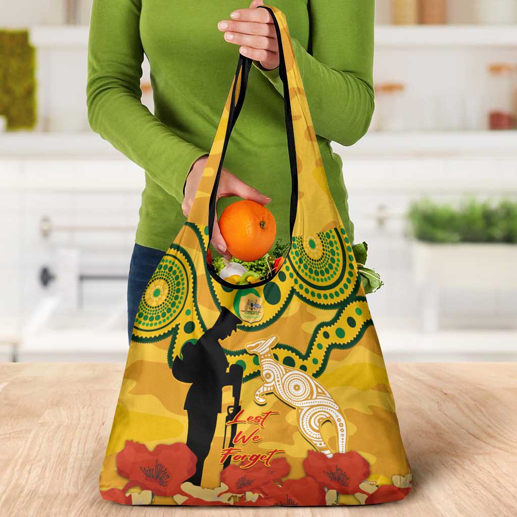 Matildas ANZAC Day Grocery Bag Lest We Forget Poppies Mix Camouflage Gold