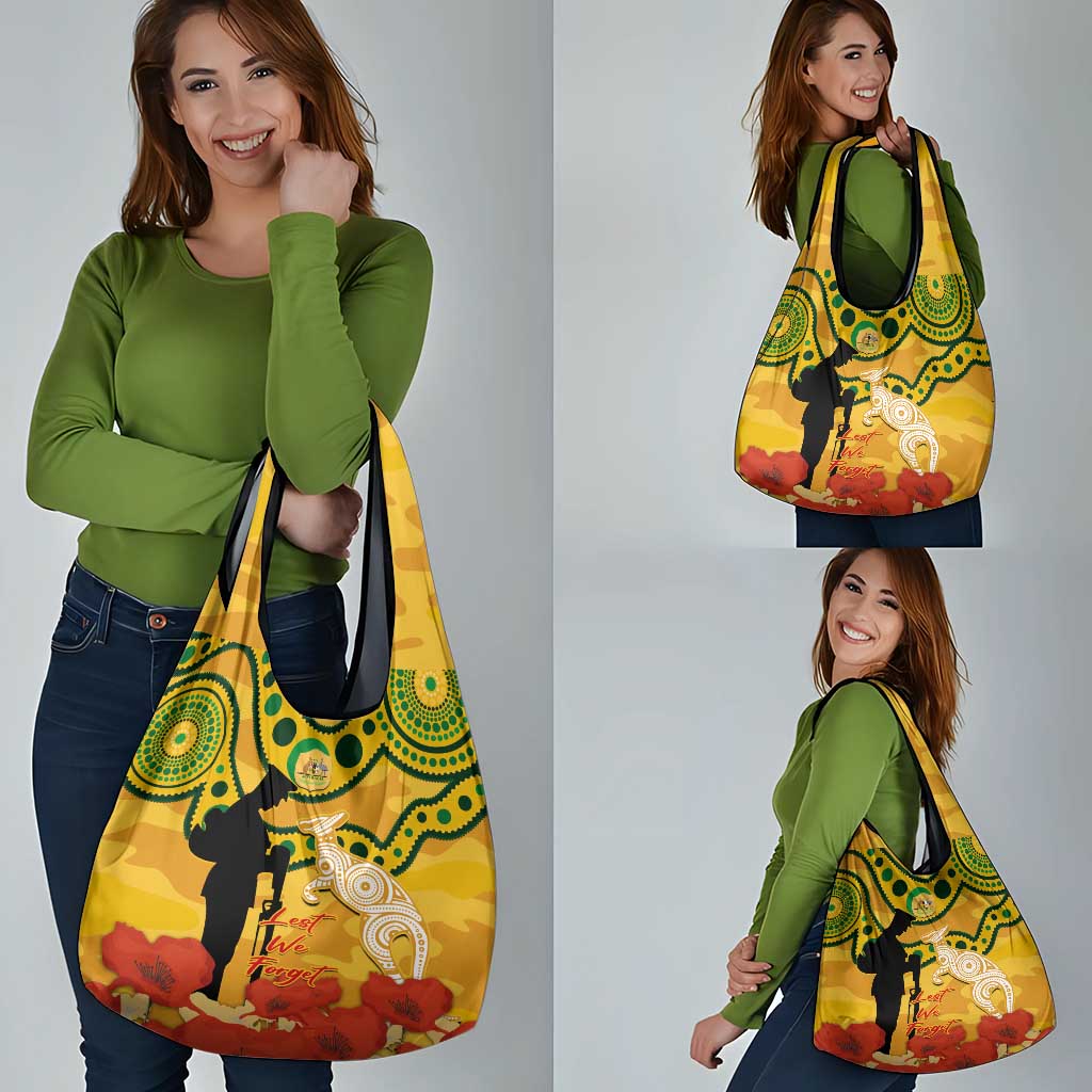 Matildas ANZAC Day Grocery Bag Lest We Forget Poppies Mix Camouflage Gold