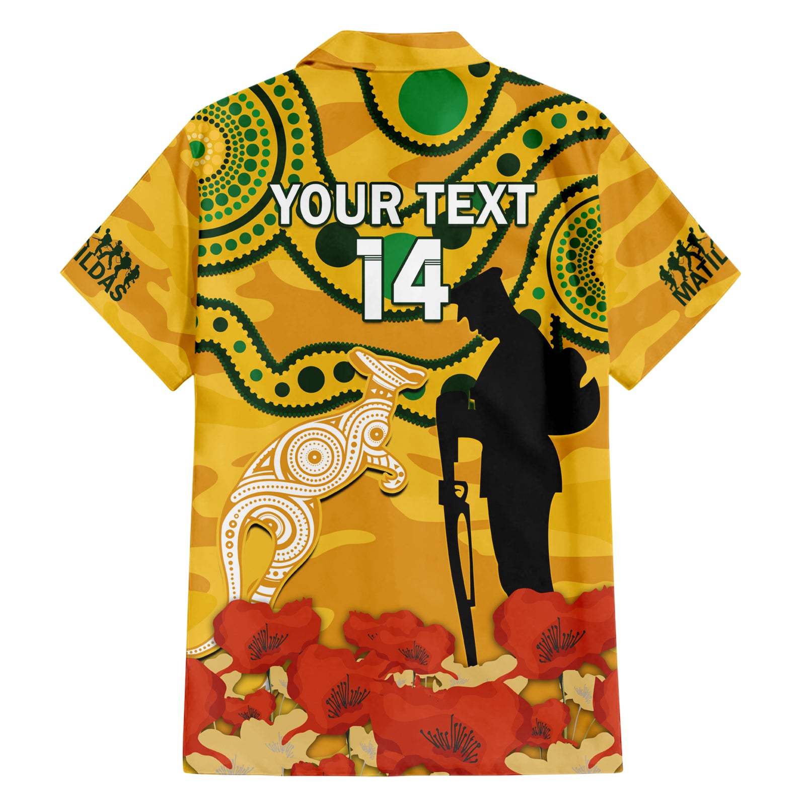 Custom Matildas ANZAC Day Hawaiian Shirt Lest We Forget Poppies Mix Camouflage Gold