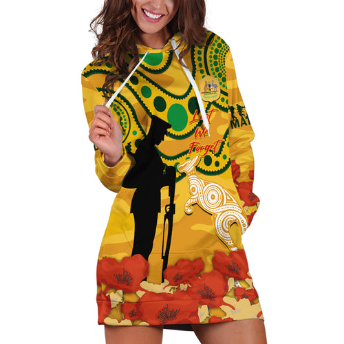 Custom Matildas ANZAC Day Hoodie Dress Lest We Forget Poppies Mix Camouflage Gold