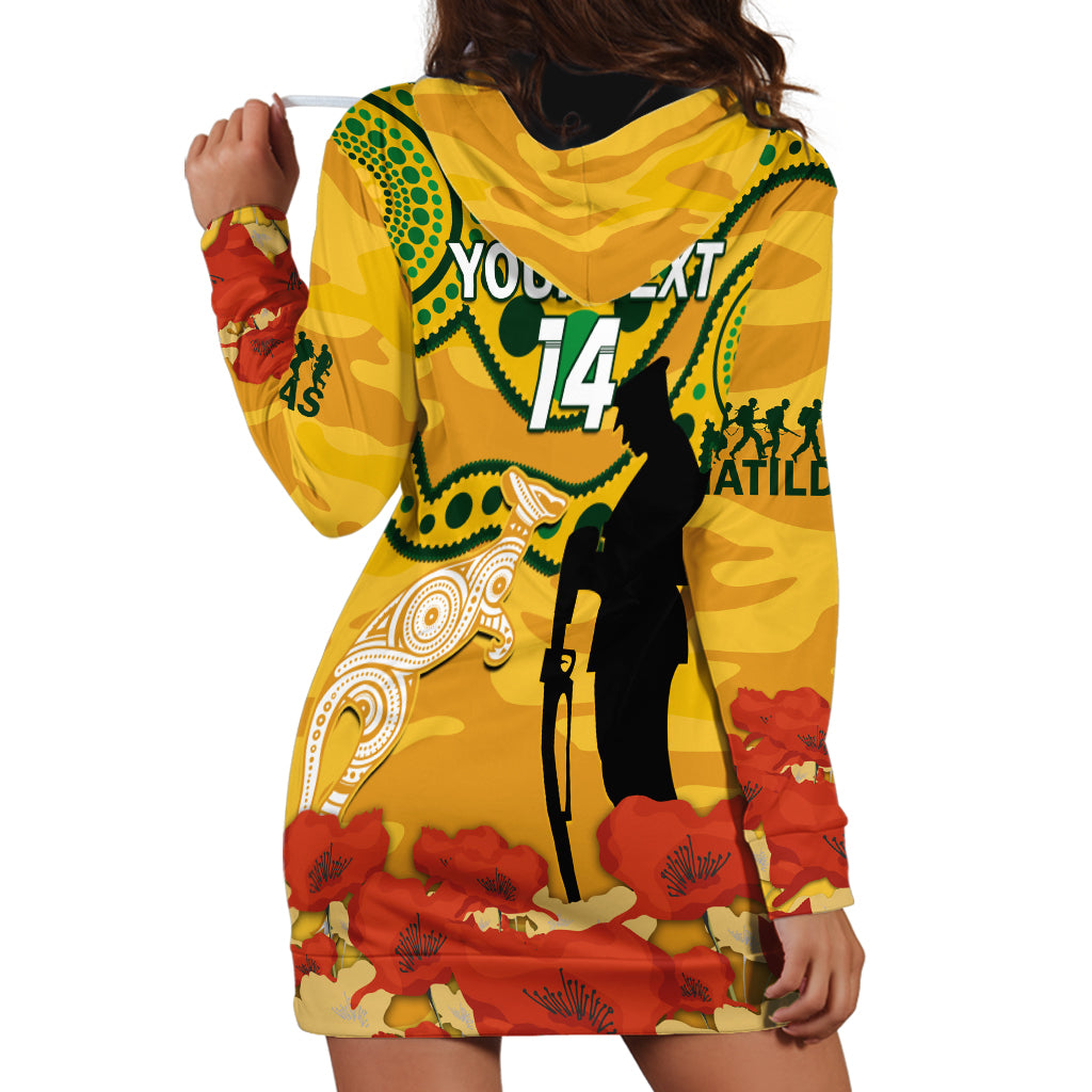 Custom Matildas ANZAC Day Hoodie Dress Lest We Forget Poppies Mix Camouflage Gold