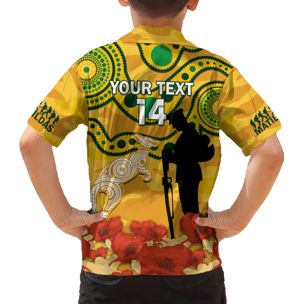 Custom Matildas ANZAC Day Kid Hawaiian Shirt Lest We Forget Poppies Mix Camouflage Gold