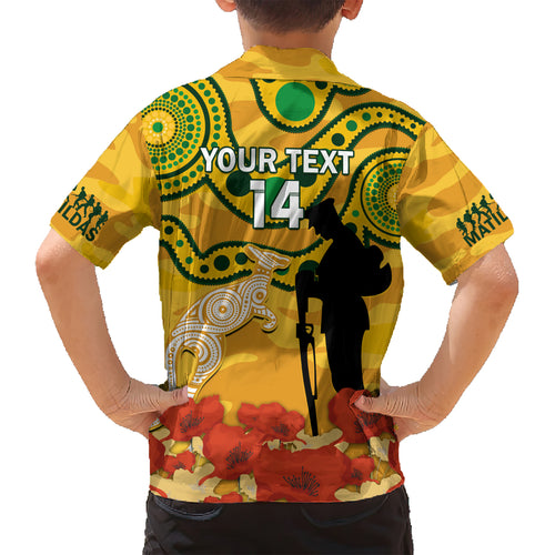 Custom Matildas ANZAC Day Kid Hawaiian Shirt Lest We Forget Poppies Mix Camouflage Gold