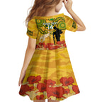 Custom Matildas ANZAC Day Kid Short Sleeve Dress Lest We Forget Poppies Mix Camouflage Gold