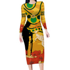 Custom Matildas ANZAC Day Long Sleeve Bodycon Dress Lest We Forget Poppies Mix Camouflage Gold
