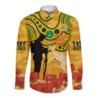 Custom Matildas ANZAC Day Long Sleeve Button Shirt Lest We Forget Poppies Mix Camouflage Gold