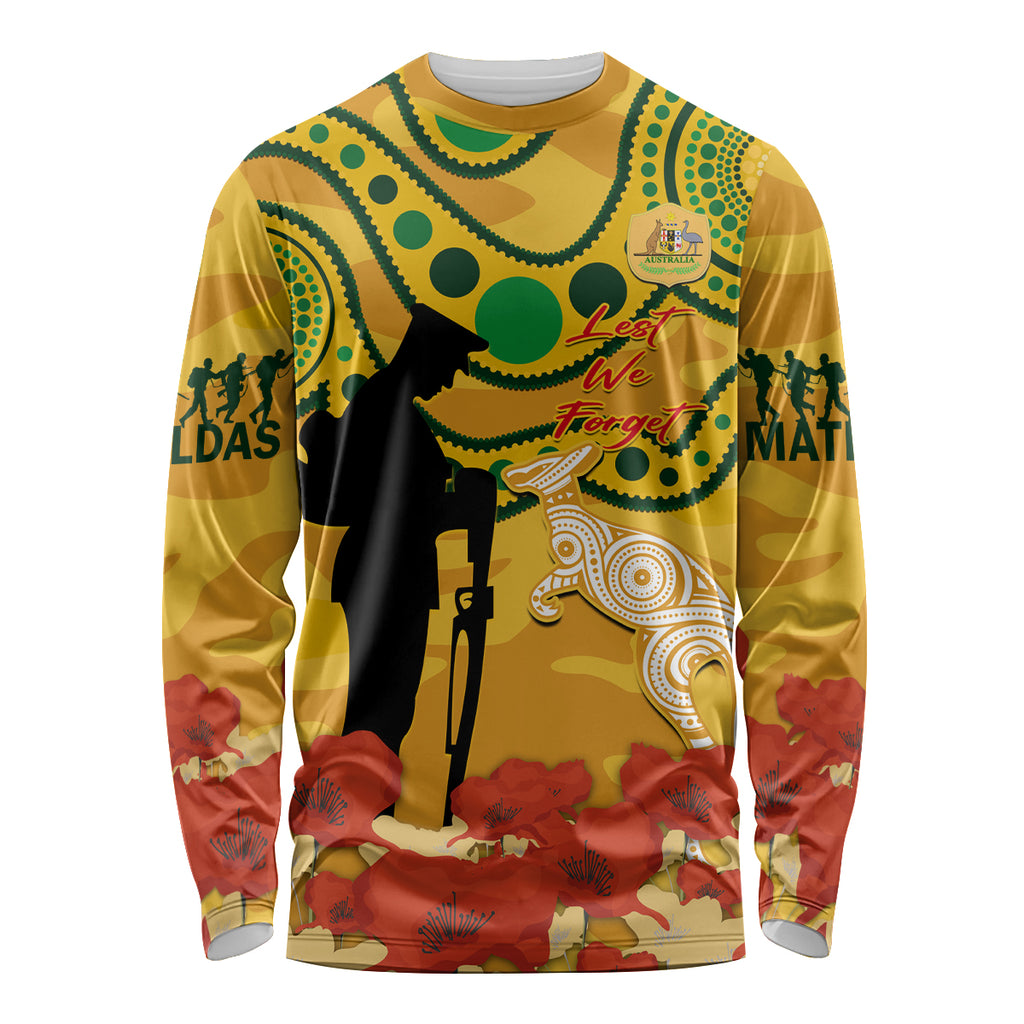Custom Matildas ANZAC Day Long Sleeve Shirt Lest We Forget Poppies Mix Camouflage Gold