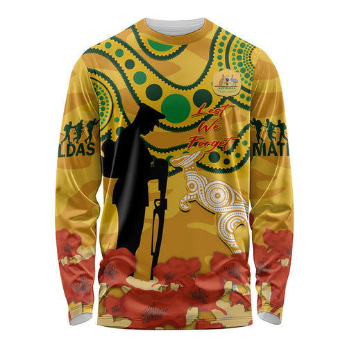 Custom Matildas ANZAC Day Long Sleeve Shirt Lest We Forget Poppies Mix Camouflage Gold