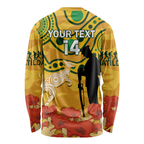 Custom Matildas ANZAC Day Long Sleeve Shirt Lest We Forget Poppies Mix Camouflage Gold