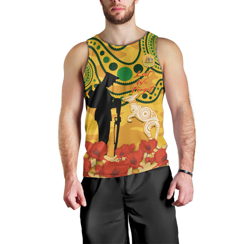 Custom Matildas ANZAC Day Men Tank Top Lest We Forget Poppies Mix Camouflage Gold