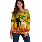 Custom Matildas ANZAC Day Off Shoulder Sweater Lest We Forget Poppies Mix Camouflage Gold