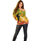 Custom Matildas ANZAC Day Off Shoulder Sweater Lest We Forget Poppies Mix Camouflage Gold