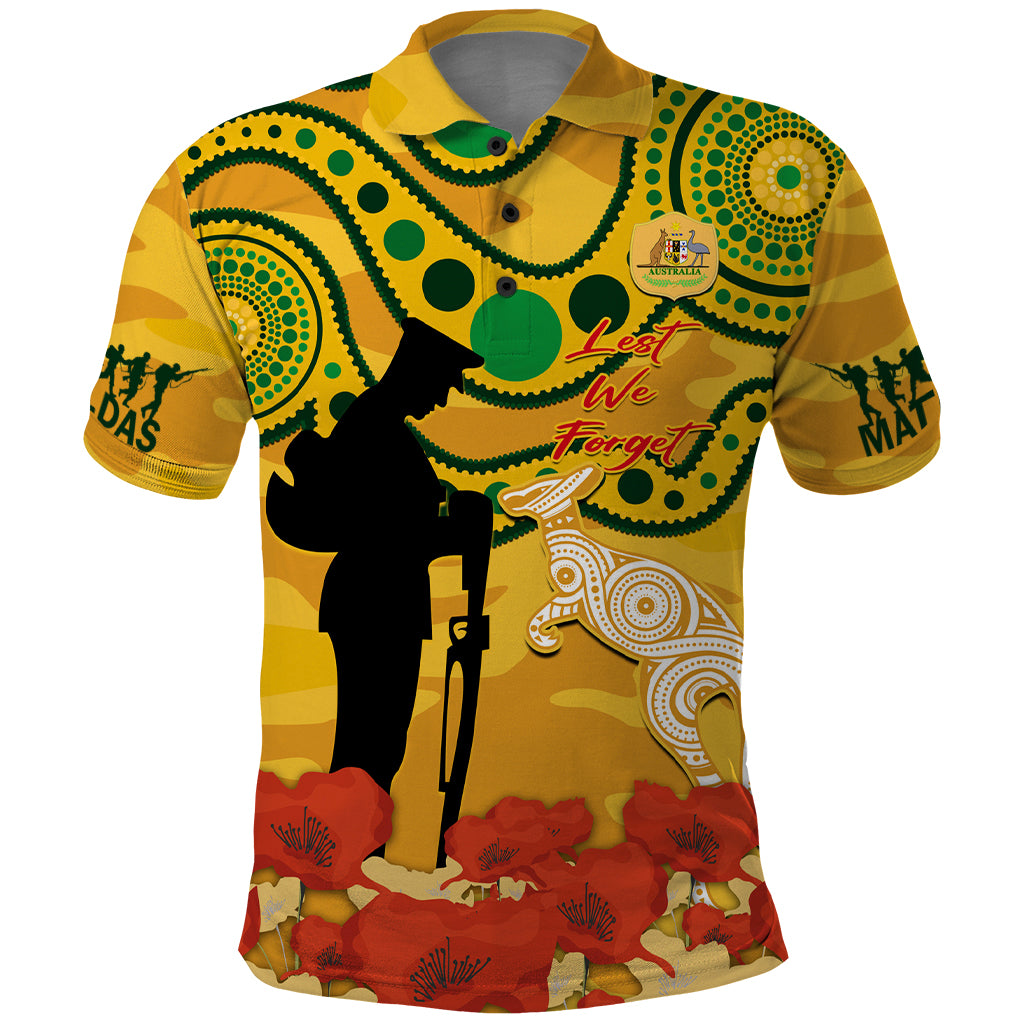 Custom Matildas ANZAC Day Polo Shirt Lest We Forget Poppies Mix Camouflage Gold