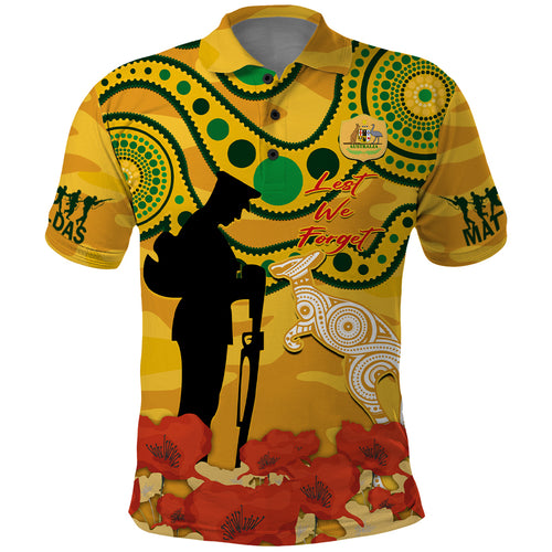 Custom Matildas ANZAC Day Polo Shirt Lest We Forget Poppies Mix Camouflage Gold